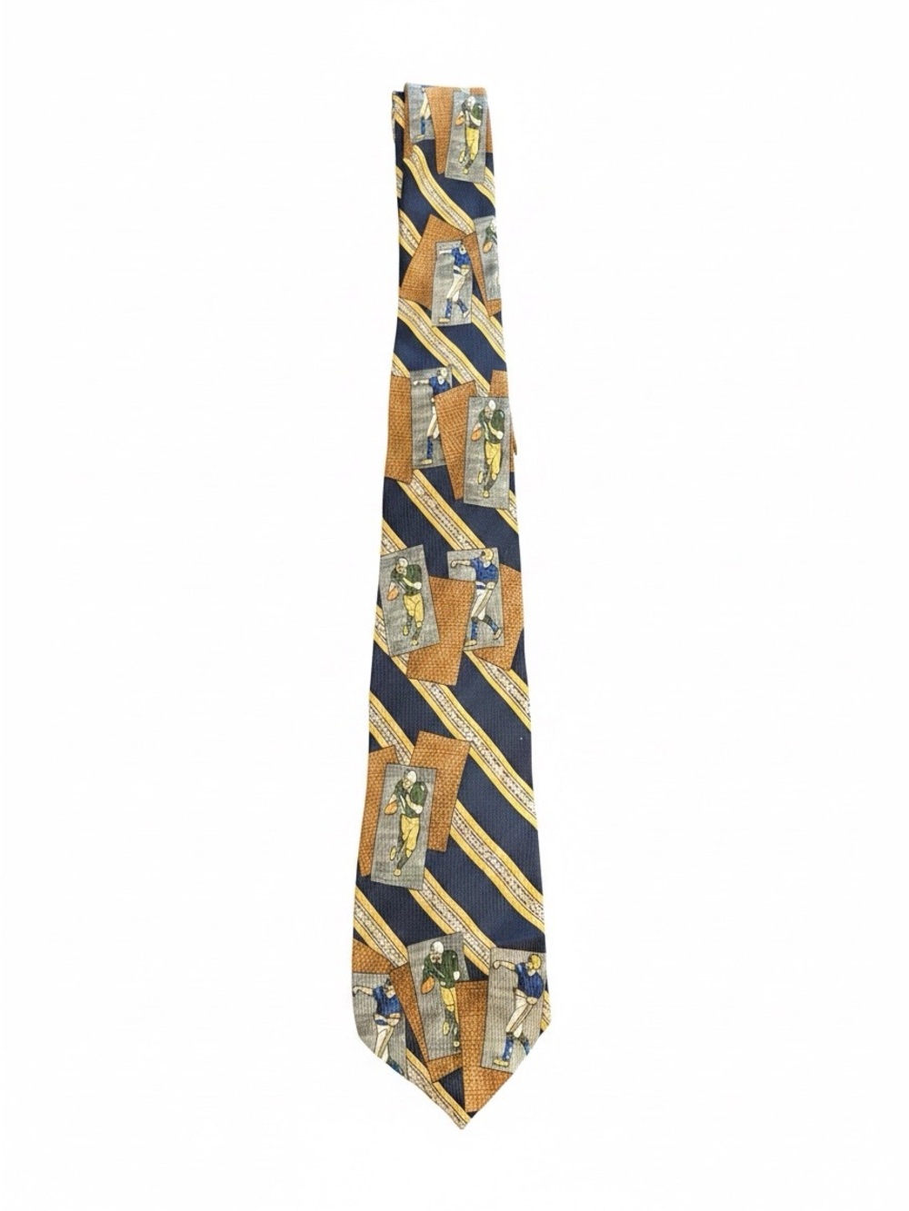 Dior Navy and Tan Silk Tie with Diagonal Figurative Panels